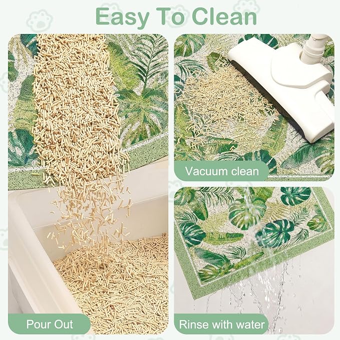 Glittme Cat Litter Mat with Non-Slip Bottom Litter Box Mat 33"X22" Litter Trapping Mat Easy to Clean Washable Cat Food Mat for Kitty,L - Image 3