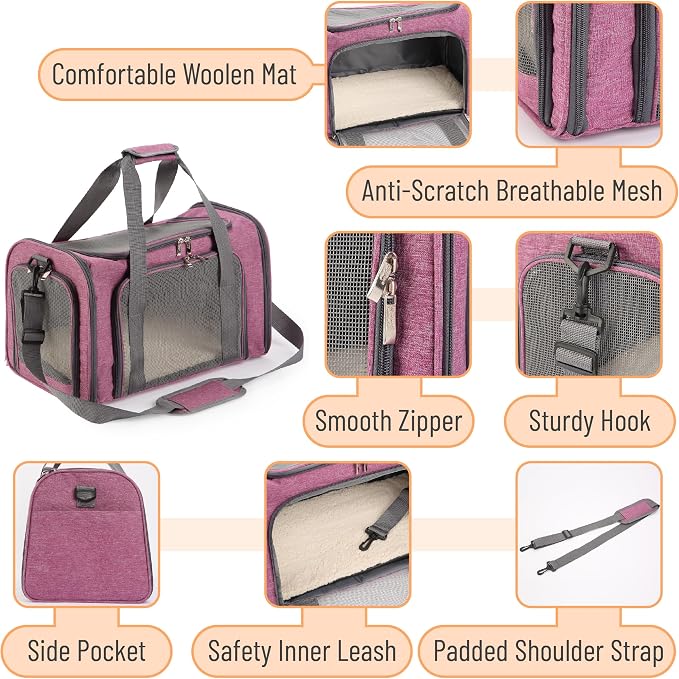 Mr. Pen- Pet Carrier, 17.5" x 11.2" x 11.5", Medium Size, Pink | Portable Travel Carrier for Small Pets, Cats & Small Dogs, Breathable Mesh, Safety Inner Leash - Image 3