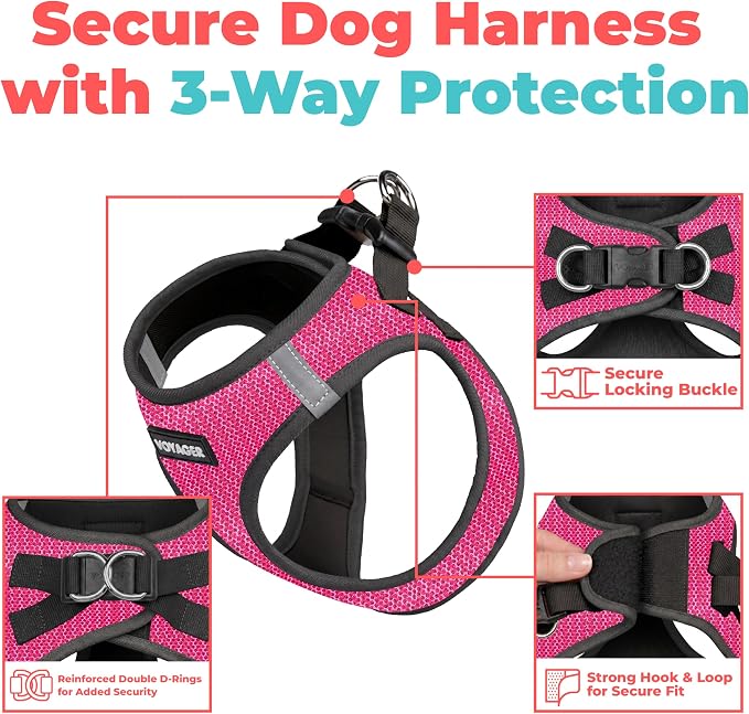 Voyager Step-in Air Dog Vest Harness - Fuchsia 2-Tone, X-Small | 13 - 14.5" in Chest, Reflective Bands, All Weather Breathable Air Mesh, Cats Compatible, Lightweight, Fast Drying - Image 2