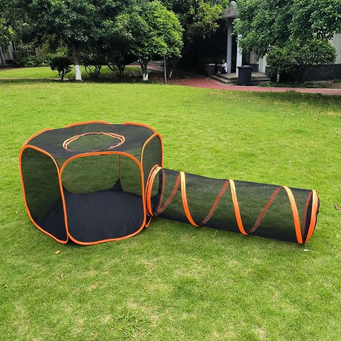 2 in 1 Pet Cat and Dog Tunnel Tent Foldable Pet Tent Outdoor Pop Up Pet Playpen Cage Fences House (Styles 2) - Image 9
