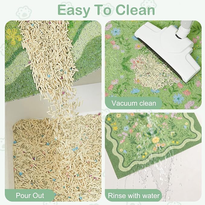 Glittme Cat Litter Mat, 33"x22" Non-Slip Washable Trapping Mat for Cats | Litter Trapping Mat With Thick PVC Coil To Catch Scatter, Soft On Paws And Waterproof Bottom To Protect Floors - Image 3