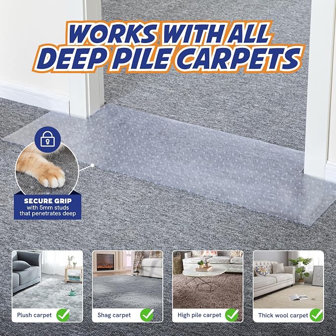 Panther Armor Cat Carpet Protector for Deep Pile, Runner Mat 16 x 43 in | Stops cats scratching deep pile carpet. Door edge protector and plastic runner mat - Image 5