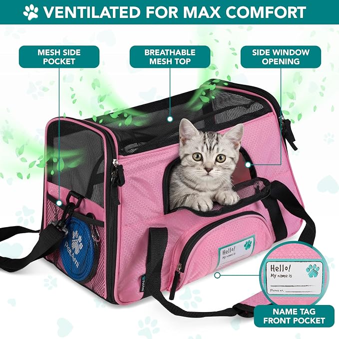 PetAmi Airline Approved Pet Carrier for Cats & Small Dogs, Small, Pink | Soft Sided TSA Travel Bag, Sherpa Bed, Breathable Mesh Ventilation, Collapsible Bowl, Fits Under Seat, Up to 18 lbs - Image 3