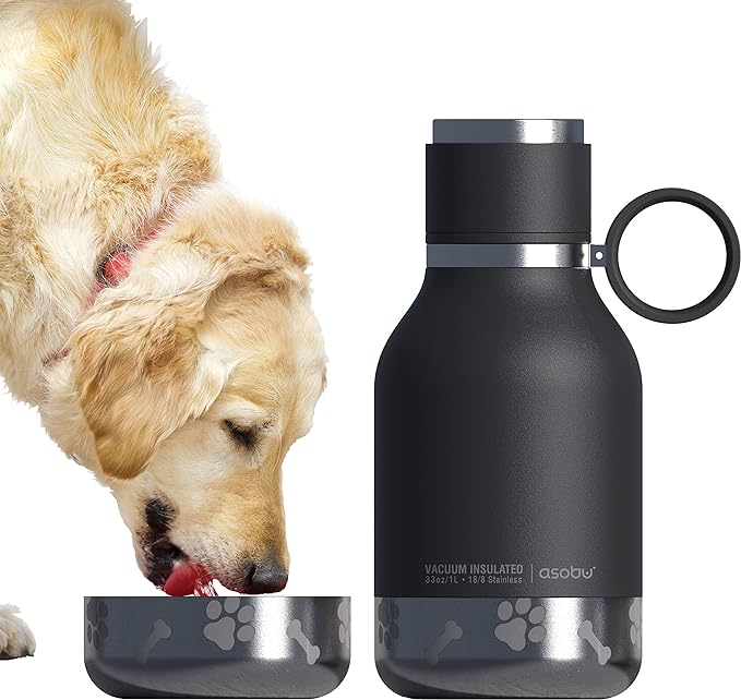 Asobu Buddy Bottle, a Stainless Steel Insulated Water Bottle with Removable Dog Water Bowl and Dog Food and Treat Storage (Midnight Marble, 37 Oz) by Asobu