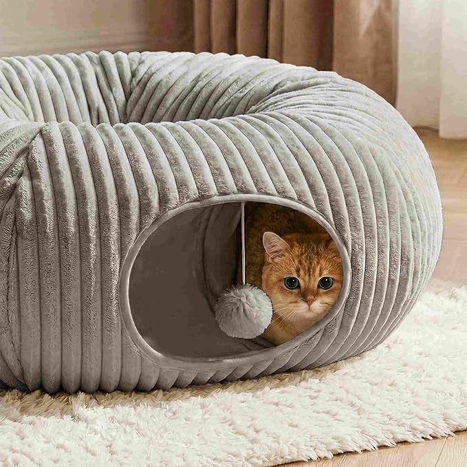 31 Pcs Interactive Cat Toys for Indoor Cats, Cat Tunnel with Moving Ball, Cat Toy Launcher, Catnip Toys, Chew Rope, Feather Wand, Springs and Balls for Indoor Kittens, Grey - Image 8