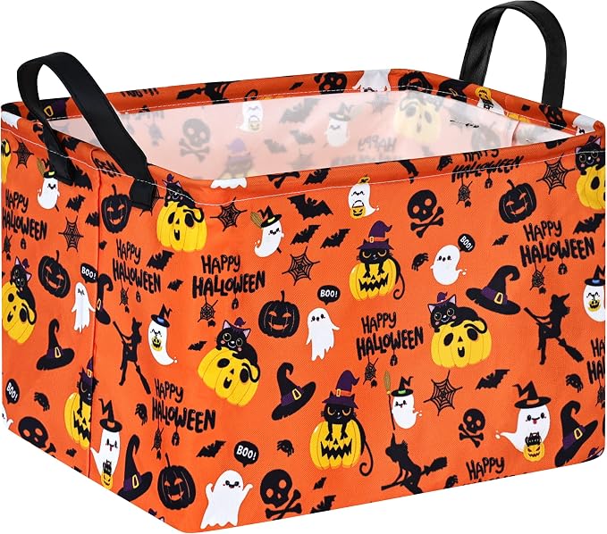Halloween Pumpkin Ghost Storage Basket, Black Cat Spider Toy Organizer by Unknown