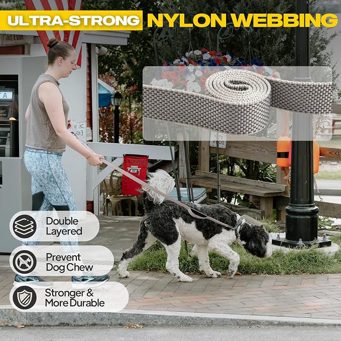 Fida 10 FT Heavy Duty Dog Leash, Dual Padded Handles for Medium Large Dogs | Traffic Handle for Close Control, Advanced Easy Snap Hook, Reflective, Strong Nylon Webbing for Long Walks & Training, Grey - Image 3