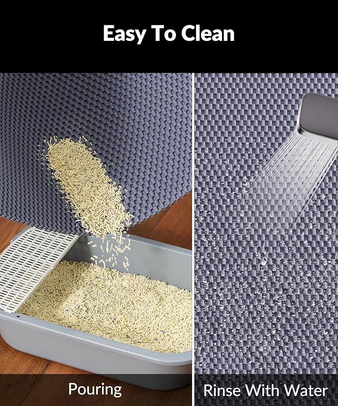 Cooyes Cat Litter Mat - Cut to Fit Any Place, 35"x23" Large Litter Trapping Mat for Litter Box, Easy to Clean, Waterproof & Non-Slip Kitty Pad, Scatter Control to Protect the Floor (Grey) - Image 5