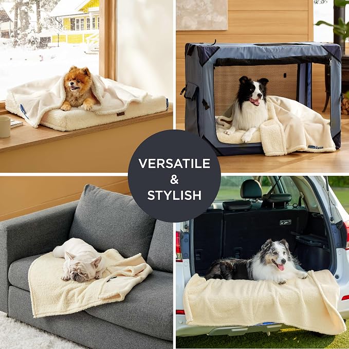 Bedsure Self Warming Dog Blanket for Medium Dogs Waterproof - 30"X40" White | Soft Plush Sherpa Fleece Cat Puppy Blanket Washable for Couch Protector Reversible, Cozy Calming Throw Warm for Pet - Image 5