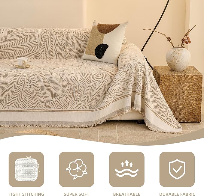 Couch Cover for Dogs Washable Sofa Cover, Sectional Couch Covers, Sofa Covers for 2 Cushion Couch, Non Slip Stripe Sofa Slipcovers Furniture Protector (Khaki, 91 * 102) - Image 5