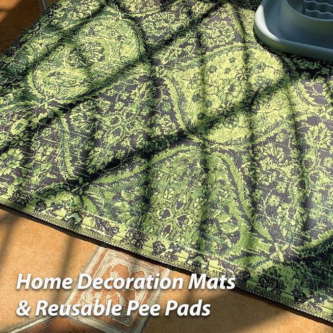 nunubaby 2PACK Washable Pee Pads for Dogs, Stylish, Non-Slip and Leak-Proof Pee Pads. Reusable Potty Pads for Dogs for Crates and Floors.(Green/Multi,72" x72" ) - Image 2