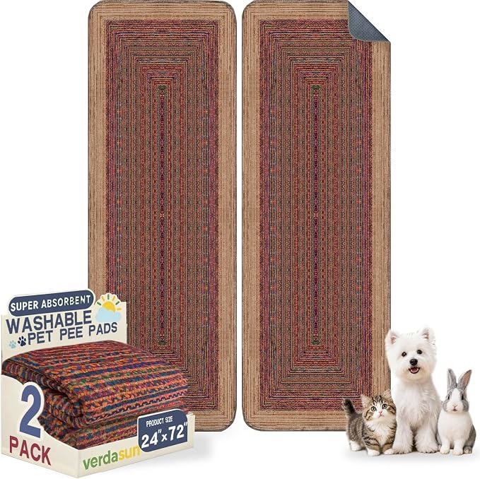 Washable Pee Pads for Dogs 24"x72" 2 Pack Reusable Puppy Potty Pad | Super Absorbent Waterproof NonSlip LeakProof Crate&Playpen Floor Mat for Cats, Rabbits, Guinea Pigs, Whelping & Housebreaking by Verdasun
