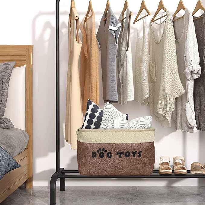 PET ARTIST Dog Toy Basket, Large Collapsible, Brown-1, M: 15"x11"x9" | Dog Toy Bin Box, Comfortable Handles, Large Pet Toy Storage Organizer, For Accessories, Toys, Coat & Clothing, Blanket Leash - Image 6