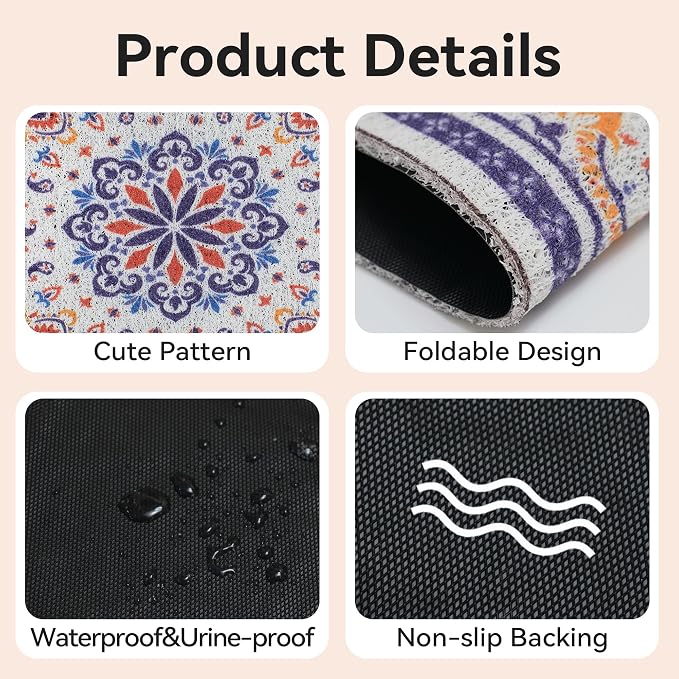 Cat Litter Mat, 24"x15" High Density PVC Litter Rug Trapping Mat, Non-Slip, Waterproof & Urine-Proof Kitty Litters Catcher Mats, Keep Floor Clean, Soft on Kitten Paws, Cat Essentials Blue - Image 3