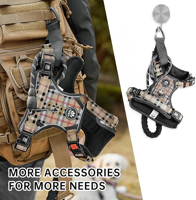 NESTROAD No Pull Dog Harness with Leash, Reflective No Choke Pet Vest Harness,Adjustable Soft Padded Dog Harness with Easy Control Handle for Large Dogs(Checkered Beige,X-Large) - Image 6