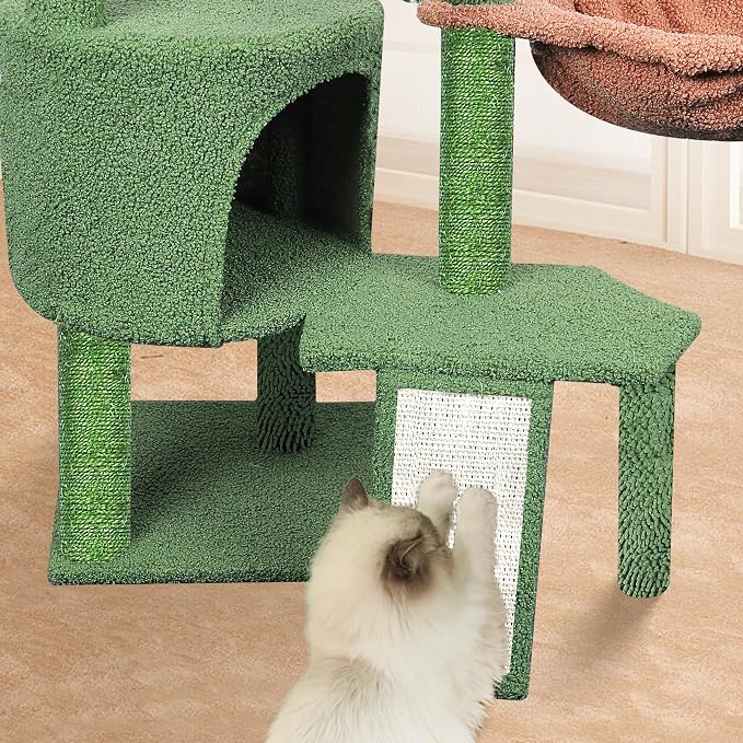 Wang Xin Three Layer Cat Tree with Cat Condo Scratch Pad and Two Hammocks,Green … - Image 6