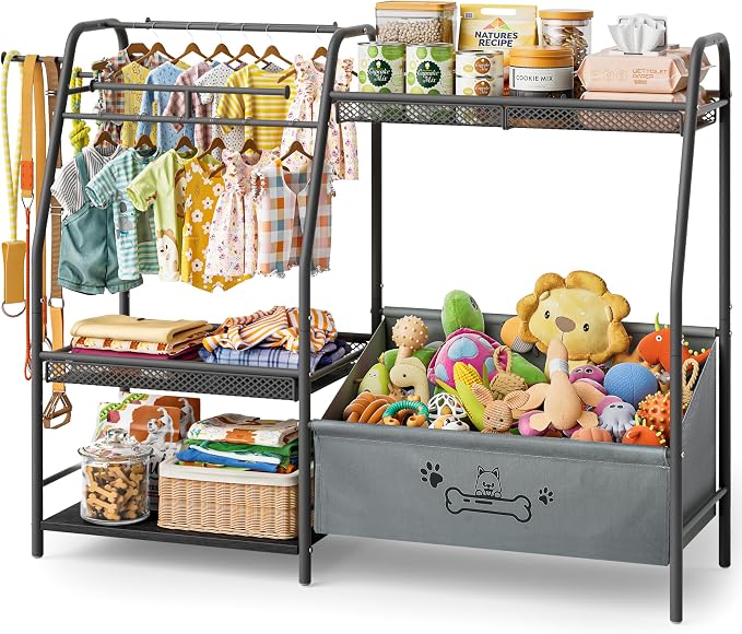 Lomivra Large Dog Toy Basket with Dog Storage Organizer, Trapezoid Toy Bin Box with Collar Leash Holder Hook, Dogs Toy Holder Chest Pet Storage Cabinet for Living Room Dogs Essentials - Image 2