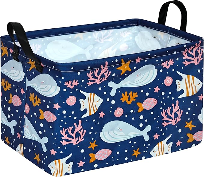 Rectangle Gift Storage Basket Home Shelf Storage Basket Organizer Box Clothes Laundry Hamper Nursery Basket Laundry Basket with Handles (Whale) by Unknown