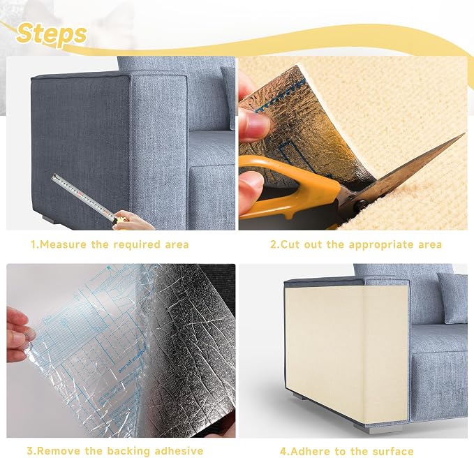 Cat Scratch Furniture Protector, 78.7''x15.8'' Trimmable DIY Self-Adhesive, Durable Corner Scratcher Couch Protectors from Cat Claws for Sofa, Tree Shelves & Scratching Posts (Khaki) - Image 8