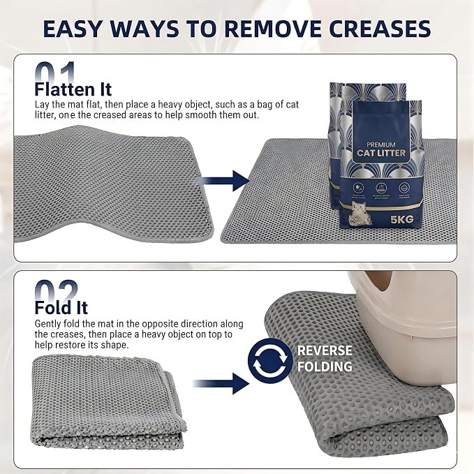 Cat Litter Mat, Honeycomb Litter Trapping Mat, 47"x27.5" Grey | Double Layer, Urine-Proof, Non-Slip, Durable, Easy to Clean, Paw-Friendly, Safe & Odorless, Fits Litter Boxes - Image 6