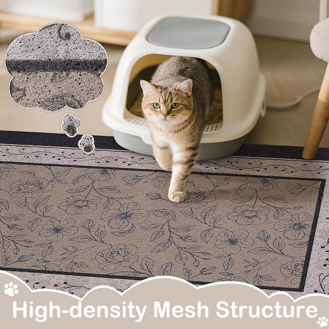 33"x22" Cat Litter Mat Waterproof Non-Slip Litter Trapping Pad | Soft Mesh Litter Box Mat With A Decorative Pattern Captures Scatter Effectively To Keep Floors Clean And Tidy - Image 3