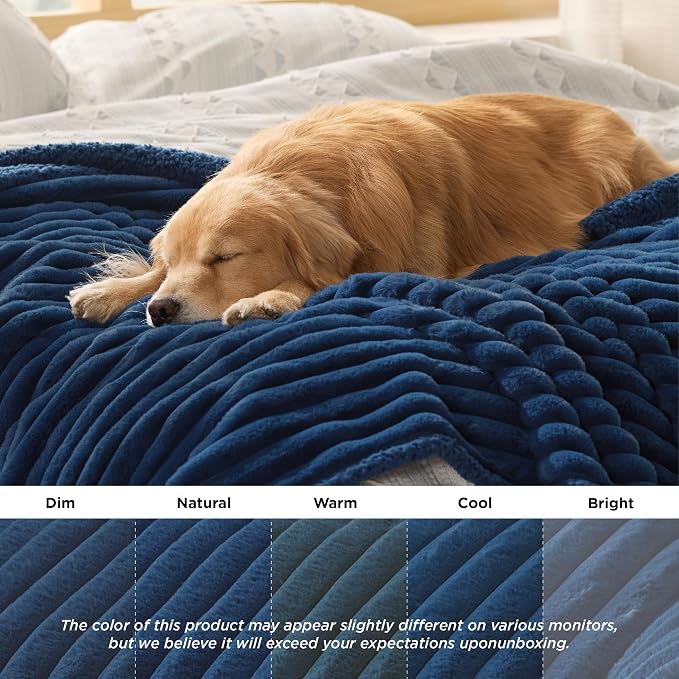 Bedsure ComfyFleece™ Waterproof Dog Blankets for Large Dogs,40x50 | Soft Plush Couch Cover,Washable Corduroy Fleece for Furniture Protector,Cozy Calming Reversible Pet Blanket, Navy Blue - Image 5