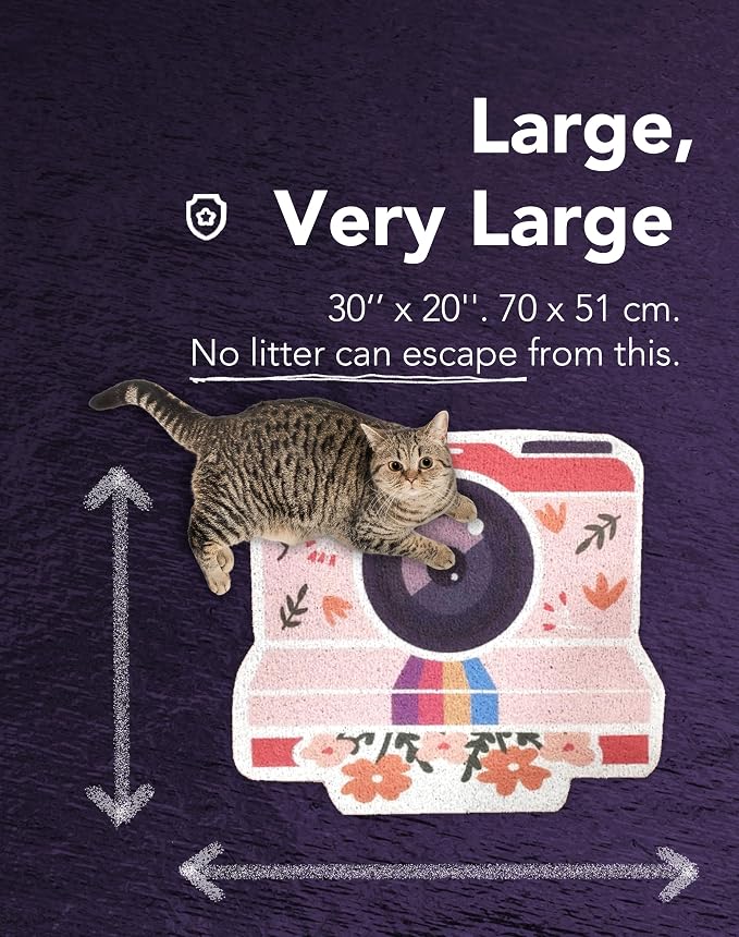 Lukamoo® Cute Cat Litter Mat (30''x20''), Extra-Large/XL, for Kitty Litter & Cute Cat Litter Box, Litter Trapping Mat (Large (30'' x 20''), Instant Camera) - Image 3