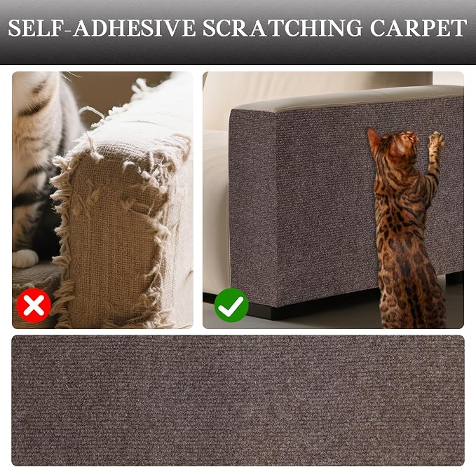 15.7'' x 23.6'' Cat Scratch Furniture Protector Cat Wall Scratcher Mat AdhesiveTrimmable Cloth Couch Anti-Scratch Cover DIY Climb Couch Protector from Claws, Replacement Pads，Brown - Image 4