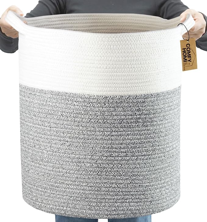 COMFY-HOMI XXXL Large Laundry Basket, Cotton Rope Nursery Woven Basket for Storage, Blanket Baskets Living Room Laundry Hamper, Dog Toy Storage Organizer, Home Decor by COMFY-HOMI