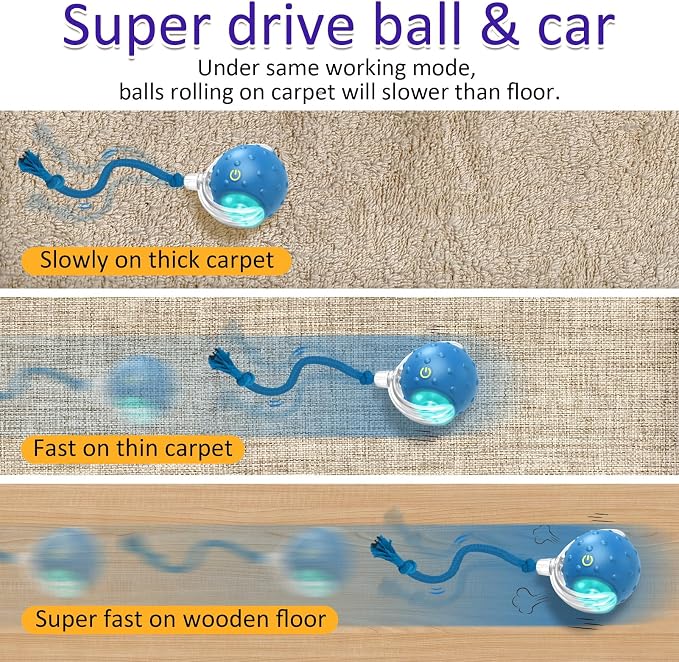 Giociv Interactive Cat Toys Ball for Indoor Cats Fast Rolling on Carpet, Chirping & Motion Activate Cat Toys (Blue) - Image 2