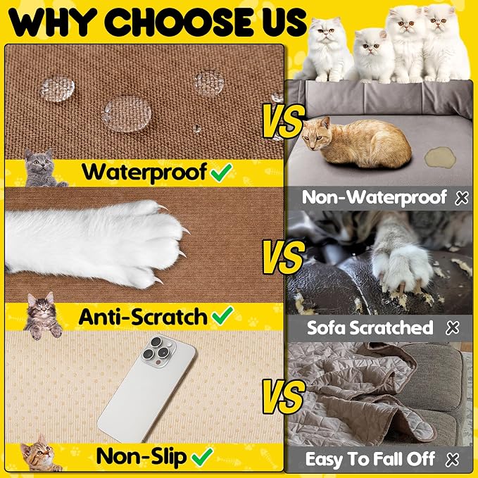 Loiion Cat Scratch Proof Furniture Protector Waterproof Sofa Cover 134"x71" | Pet-Friendly Couch Protector, Anti-Scratch & Anti-Slip Sofa Cover For Cats Dogs Kids, Machine Washable - Image 4
