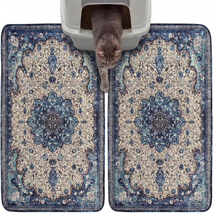 Hompet Cat Litter Mat 2 Pack, 18x28 Machine Washable Trapping Mats for Cats, Super Absorbent & Urine-Proof Cat Litter Box Mat for Floor, Waterproof & Non Slip Kitty Litter Rug by Hompet