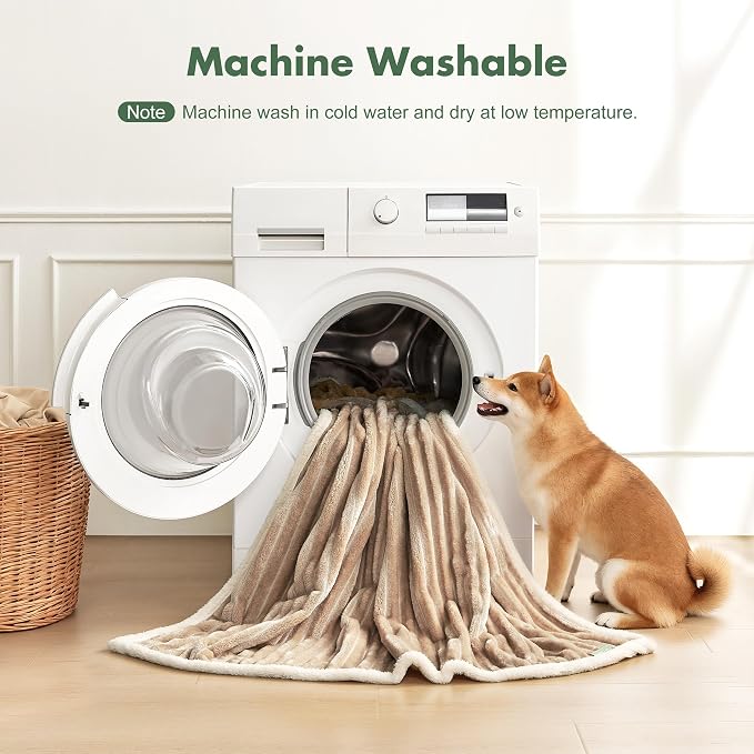 Waterproof Twin Blanket for Bed - Washable Large Dog Blankets for Bed Protector, Thick Cozy Fleece Calming Pet Blankets for Indoors & Outdoors, Linen, 60"x80" - Image 6
