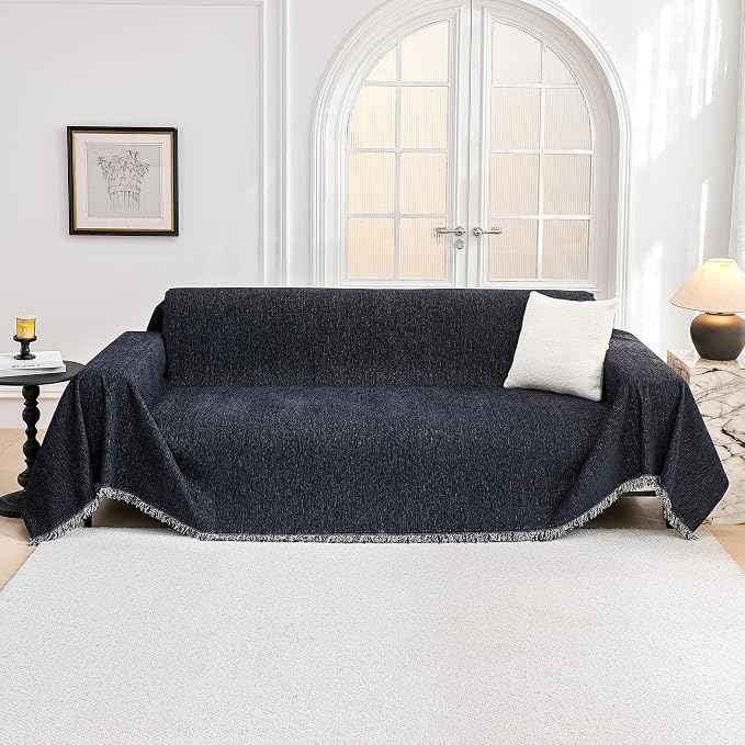 MYSKY HOME Couch Cover for Dogs Washable Couch Covers Couch Covers for Sofa Couch Cover 2 Cushion Sofa Non Slip Dogs Furniture Protector with Tassels Chenille Sofa Covers for Pet, 71"x102", Navy Blue - Image 9