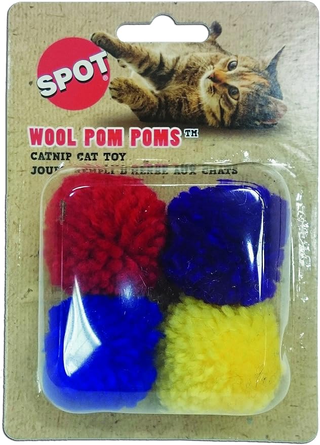 SPOT Wool Pom Poms Cat Toy - Interactive Wool Balls Cat Toy with Catnip for Cats and Kittens to Bite, Swat and Chase - 1.5 inch, 4 pcs (Pack of 2) - Image 3