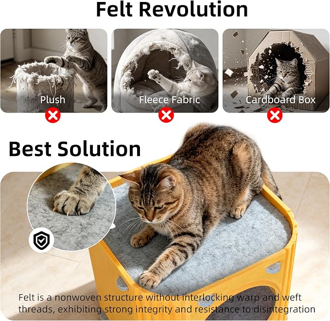 Cat Houses for Indoor Cats, Warm Felt Cat Hideaway, Thick Cat Bed Cave | Scratch-Resistant Cat Cave, Kitten Hideaway for Timid Cat & Small Pet, Modern Sturdy Cats House Condo, Up to 22Lbs - Image 3