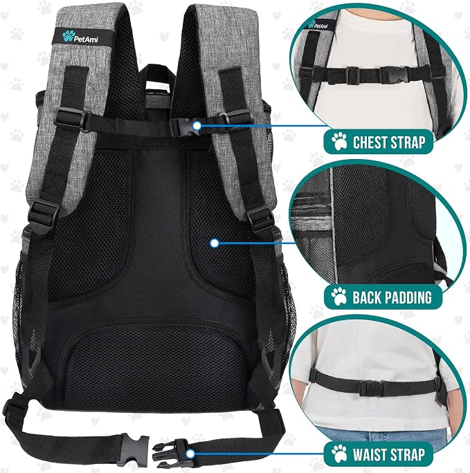 PetAmi Dog Backpack Carrier, Airline Approved 4-Way Entry Cat Backpack Carrier, Ventilated Mesh, Collapsible Pet Carrier for Small Puppy, Kitten, Hiking, Travel Car, Vet, up to 18 lbs, Heather Gray - Image 5