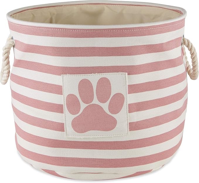 Bone Dry Pet Storage Collection Striped Paw Patch Bin, Rose, Small Round by BoneDry