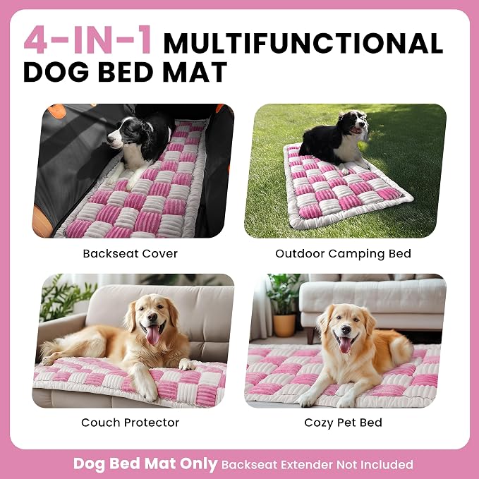 HiPetpy Backseat Dog Bed Mat, Non-Slip Dog Bed for Car Back Seat, Soft & Cozy Dogs Blanket, Washable Travel Pet Mat Seat Protector for Cars, SUVs, Trucks (Pink/White, 51.1" L x 23.6" W x 1.5" Th) - Image 6