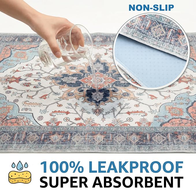 Washable Pee Pads for Dogs,Great Urine Absorbent Reusable Puppy Training Pads,Waterproof,Leak-Proof & Non-Slip Potty Pads for Whelping,Crate,Playpen,Bed.(Blue Floral,72"x72") - Image 3