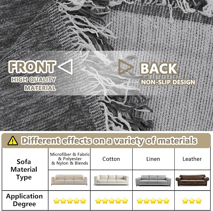 MYSKY HOME Boho Couch Cover Charcoal Gray Sofa Covers with Tassel Farmhouse Sofa Slipcover Simple Couch Protector for Dogs Chenille Sectional Couch Covers L Shaped Couch Cushion Covers, 91"x 134" - Image 5