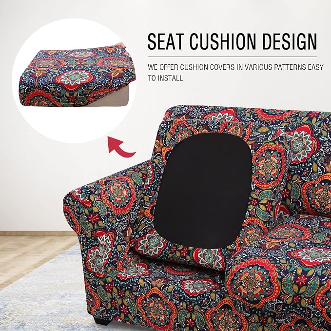 hyha Stretch Couch Cover, Sofa Covers for 2 Separate Cushion Couch Washable | Loveseat Cover, Floral Pattern, Printed, 3 Pieces, 2 Seater Furniture Protector with Elastic Bottom for Dogs, Pet Friendly - Image 2