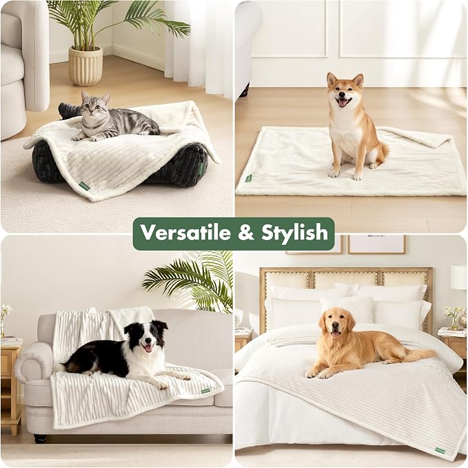 Waterproof Twin Blanket for Bed - Washable Large Dog Blankets for Bed Protector, Thick Cozy Fleece Calming Pet Blankets for Indoors & Outdoors, Cream, 60"x80" - Image 5