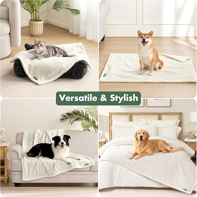 Waterproof Dog Blanket for Couch - Washable Medium Pet Blanket for Furniture Protector, Cozy Fleece Calming Dog Crate Blankets for Indoors & Outdoors, Cream, 30"x40" - Image 2