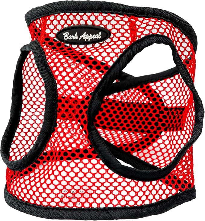 Bark Appeal Red Netted Step-in Dog Harness for Extra Small Sized Pets – Updated Sizing, Remeasuring is Essential – Soft Netted Mesh – Anti-Choke with Adjustable Strap & Heavy Duty Clip – XS by BarkAppeal