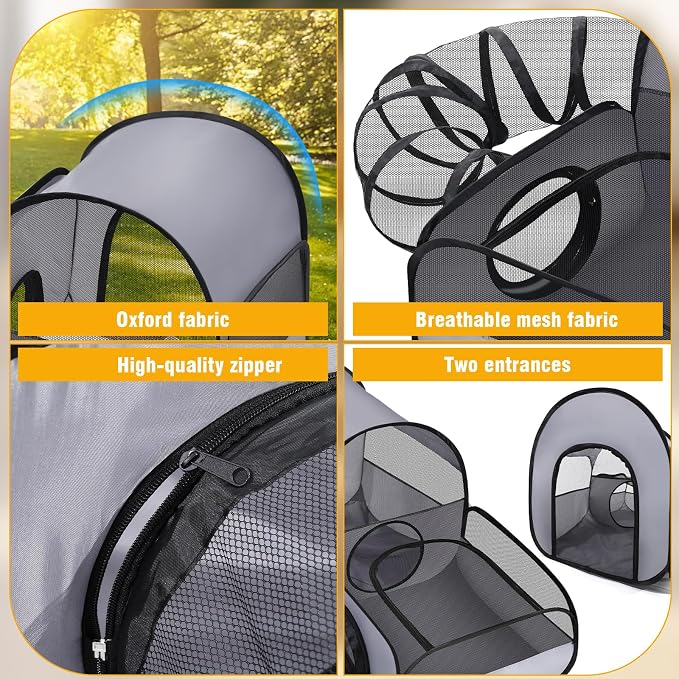 Tailtastic Indoor/Outdoor Cat Playpen with Surround Tunnel 2 Zones Grey | escape-proof enclosed enslosure,lightweight foldable for travel, ideal for indoor cats, multi-cat homes & birthing - Image 5