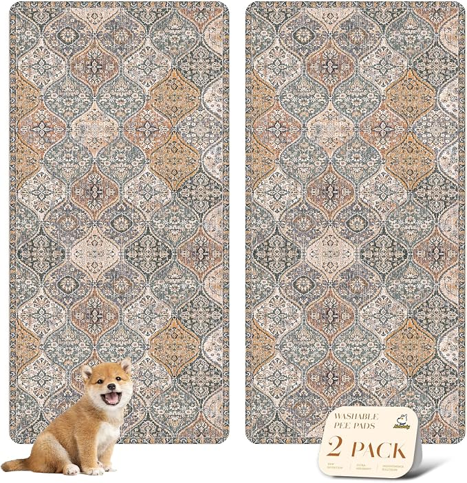 nunubaby Washable Pee Pads for Dogs, Stylish, Non-Slip and Leak-Proof Pee Pads. Reusable Potty Pads for Dogs for Crates and Floors.(Brown/Multi,36" x72" ) by Nunubaby
