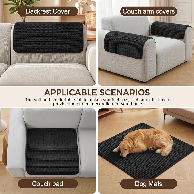 Foxdecor Couch Arm Covers for Sofa Arm Chair Covers Set of 2 | Sofa Arm Covers Cat Scratch Resistant Couch Protectors, Washable Armrest Cover Furniture Arm Covers, Black 26x26 in - Image 4