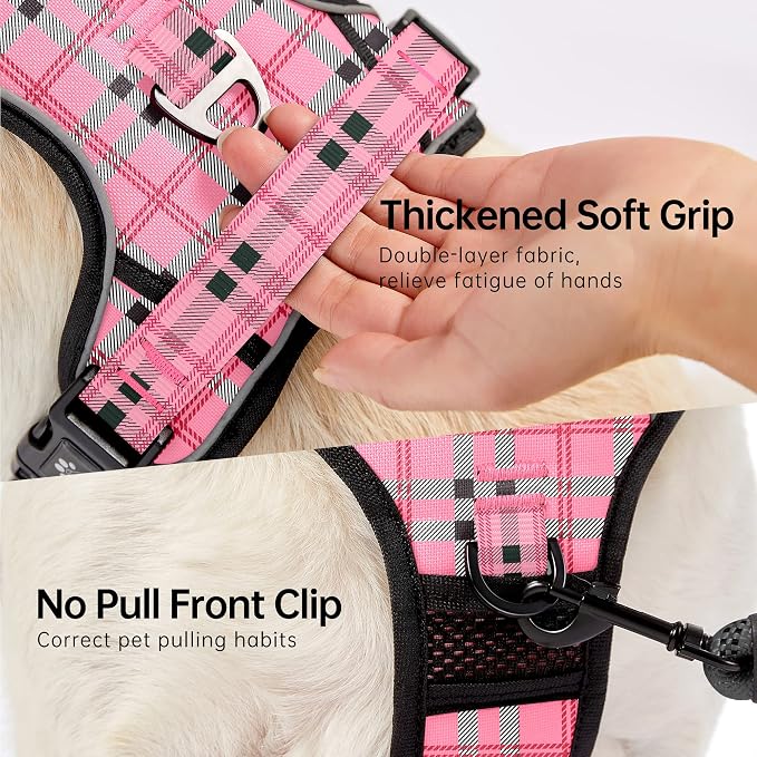 NESTROAD No Pull Dog Harness with Leash, Reflective No Choke Pet Vest Harness,Adjustable Soft Padded Dog Harness with Easy Control Handle for Small Dogs(Checkered Pink,Small) - Image 3