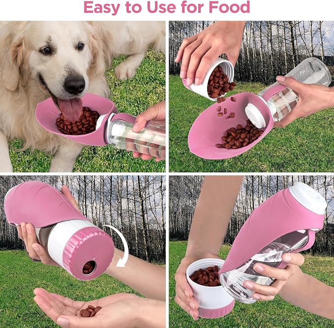 Uppetly Dog Water Bottle, Pet Water Bottle with Food Container and Drinking Feeder, Leak Proof, BPA-Free, Portable Foldable Puppy Water Cup Dispenser for Outdoor Walking, Travel, Hiking Large Pink - Image 5